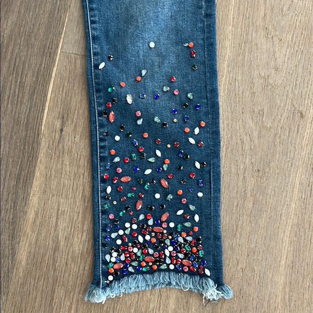 Pilcro and the Letterpress Blue Ankle Cropped Jeans with Embellishments - Picture 3 of 5